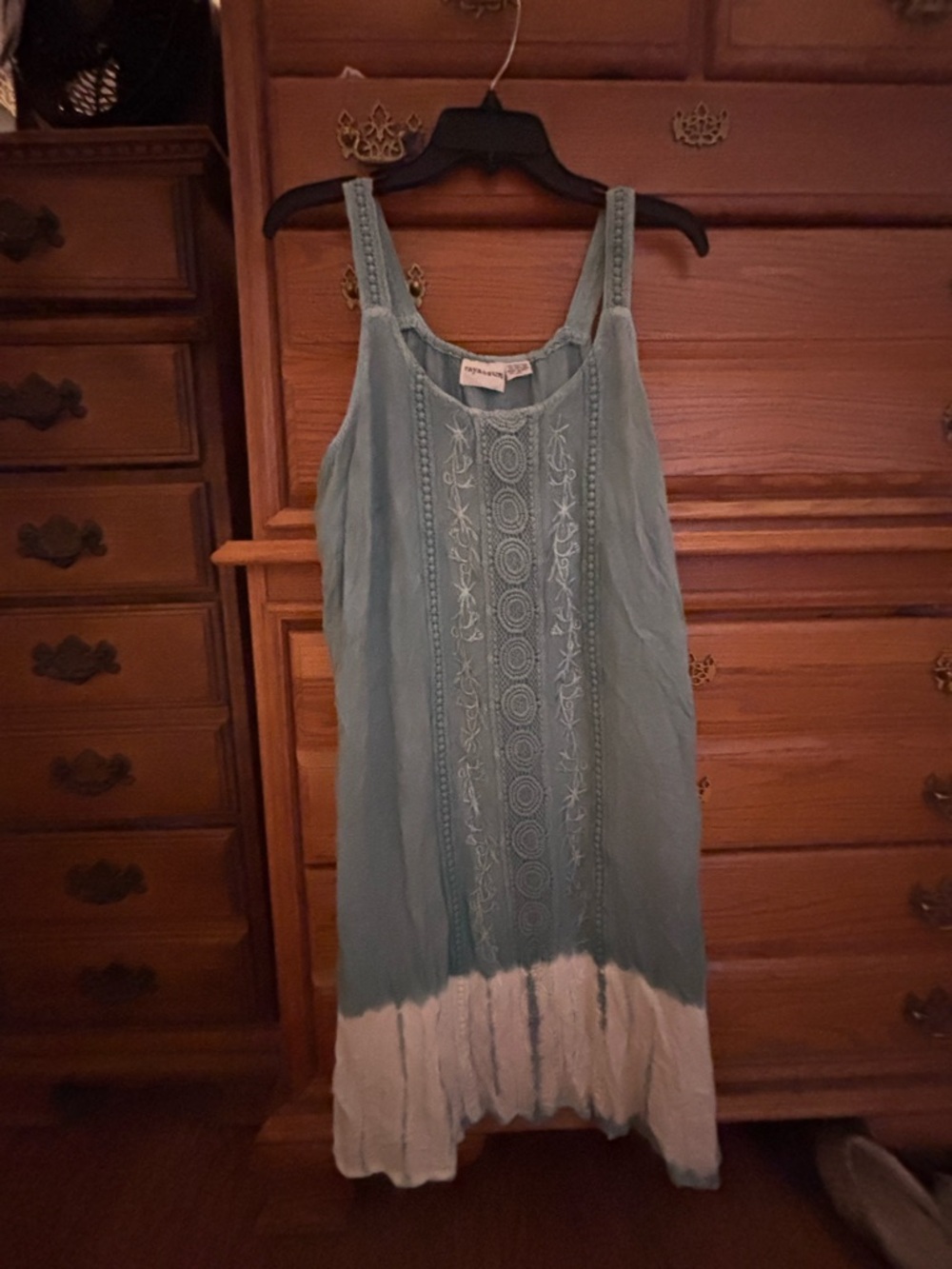 RAYA SUN Light Blue Embroidered Dip-Dye Midi Dress